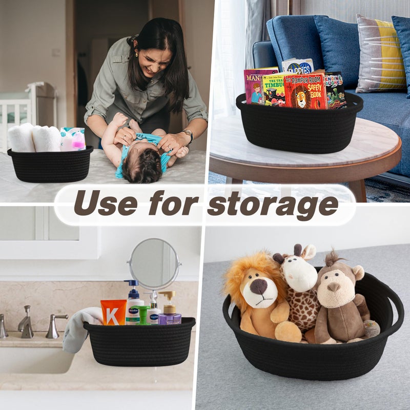 Pro Goleem Small Woven Basket with Gift Bags and Ribbons Durable Baskets for Gifts Empty Small Rope Basket for Storage 12""X 8"" X 5"" Baby Toy Basket with Handles  Black - Image 5